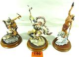 Lot of 3 Porcelain Indian Sculptures
Lot of 3 detailed Indians representing many tribes. All figures are hand painted and made of fine porcelain and come with a wooden base for display. Tallest sculpture stands14.5".
Lot Includes:
-" Spirit of the Sioux" marked Franklin Mint by R.F. Murphy.
-"Cheyenne Chief " marked Franklin Mint by R.F. Murphy.
-"Mystic Warrior" marked American Indian Heritage Foundation Museum.
No crack, chips or repairs.