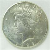 Coin 1928-P Peace Silver Dollar Gem BU
1928-P Peace Silver Dollar. 26.73g of 90% Silver. 360,649 minted. Rare Key Date. Graded by the Consignor as Gem Brilliant Uncirculated. No Sales Tax on Coins, Currency, or Bullion. #153-62.