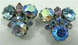 Jewelry Vintage Rhinestone Clip On Earrings
Beautiful vintage rhinestone fashion clip on costume earrings featuring Aurora Borealis rhinestones. Marked "Made in Austria", measures: 1" wide.
