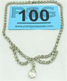 Jewelry Vintage Rhinestone Fashion Necklace
Beautiful vintage silver toned costume fashion necklace covered in clear sparkly rhinestones. Unknown age and maker. Measures: 15" long.
Group - Category: