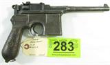 Lot#: 283
Description: Gun: Mauser Broom Handle in 30M Pistol
Mauser Model Broom Handle in 30 Mauser Semi Auto Pistol. Condition: Used, Metal Finish: Blued. Receiver/Frame: Steel , Barrel Length: 5.0”, Stock/Grips: Wood, Sights: Front Fixed Rear Adjustable, Accessories: None, Box: None. Comments: In good condition, gun have wear and scratches throughout the pistol, appears to be in good working order. Finish has worn and the barrel and receiver have some surface pitting. The wood grips are loose and also show signs of use. There is a lanyard loop on the bottom of the grip.
Tag Word: Gun