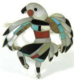Lot#: 320
Description: Jewelry Sterling Silver Eagle Dancer Cuff Bracelet
Fabulous sterling silver cuff bracelet with Southwestern style design. Cuff has eagle dancer shaped design featuring inlaid mother of pearl, turquoise, coral, jet / onyx channel work. Measures: 5.5" around with .75" opening x 2.5" wide. Marked / signed "RB", total weight: 1.46 ozt.
ZB5435 CTJ