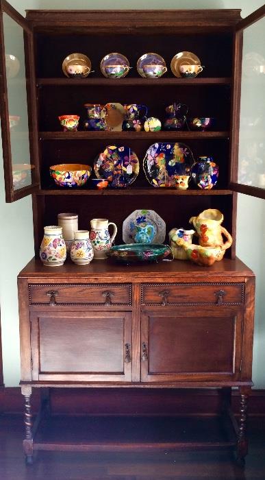 Dark Oak Cabinet Display Case with Ceramic Collections