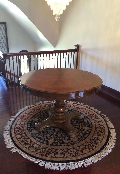 Mitered Top Center Table; Round Wool Rug