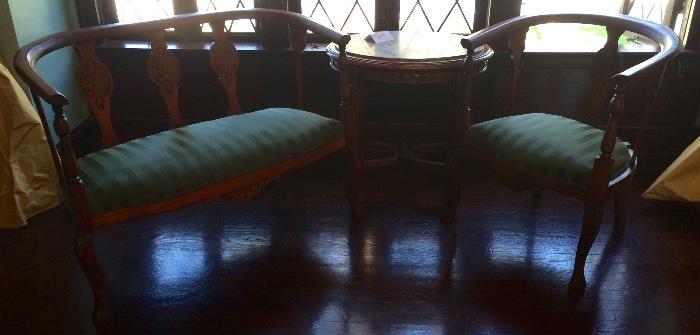 Edwardian Settee & Occasional Chair, Marble top French Table
