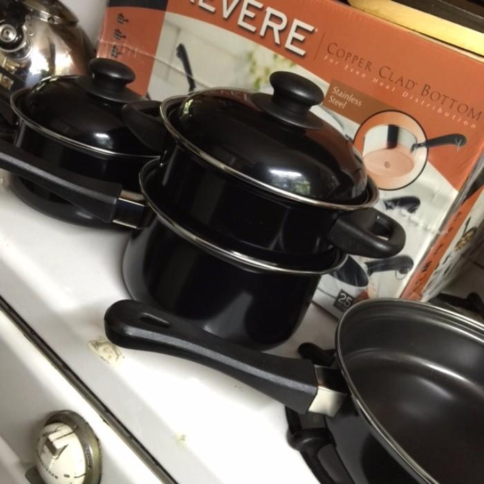 Beautiful set of black enameled pots and pans