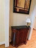 Commode: cherry wood, marble top, glass sides