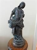 Statue: bronze lady with fruit basket, 3 ft' tall, no signature