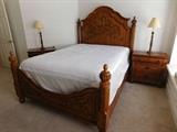 Queen size bed, headboard and footboard, 2 side tables and lamps