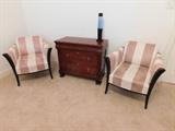 Roche BoBois: pair suede  chairs, Ethan Allen side table