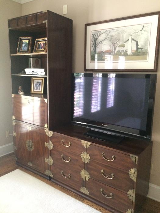 The TV in this photo is not for sale but the Asian style dresser & bookcase/desk are for sale......as of Sat. afternoon, the 6 drawer dresser has been sold but the tall book/desk is still available 