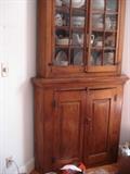 pine stepback corner cupboard