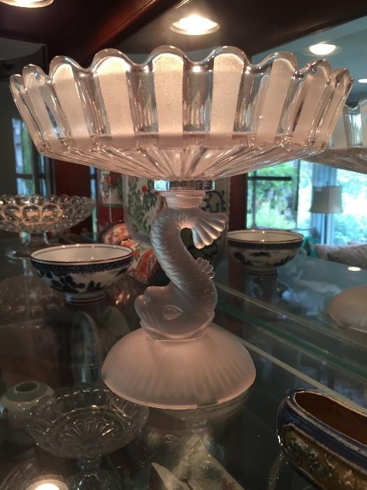 EARLY AMERICAN PATTERN GLASS DOLPHIN BASE COMPOTE. RIBBON aka Frosted Ribbon is a Bakewell, Pears & Co. special pattern 
with dolphins for their compote standards from the 1870s