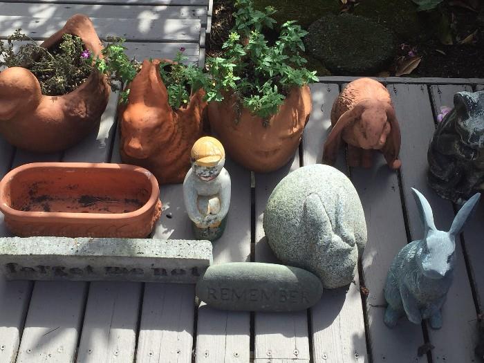Outdoor garden art and pots