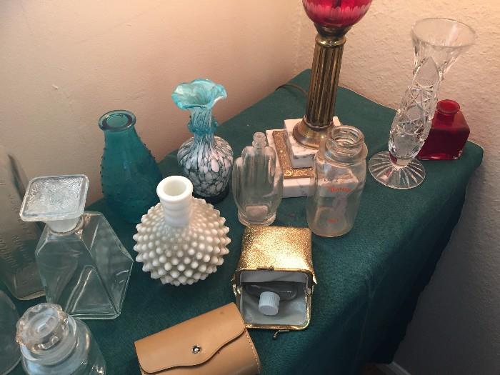 Vintage glass and stoppered bottles