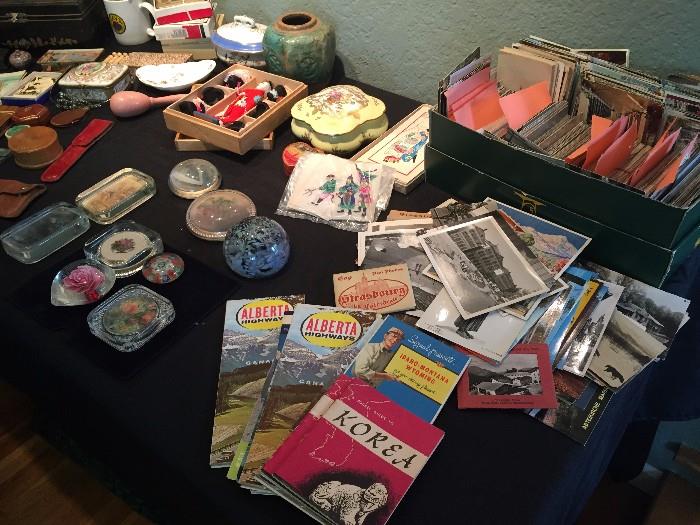 Ephemera, postcards, paperweights, and other items