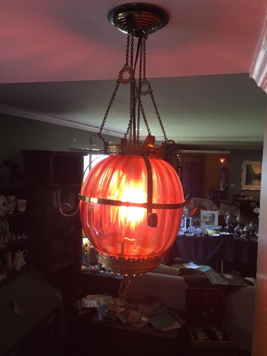 Cranberry glass hanging lamp