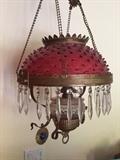 Cranberry glass hobnail lamp