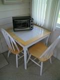 Square Oak /Tile top Table with 2 Chairs (oven not included in sale)