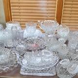 Fostoria and other EAPG, excellent serving pieces, punch bowl set, trays, all in beautiful condition