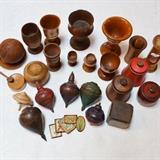 Treen ware, Pease ware, antique spinning tops, honey comb containers, wooden collectibles
