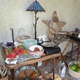 Creative lamps (tiffany-style shades), country accents, stained glass lamps and hanging light fixtures, coral pieces, planters, stars and stripes forever