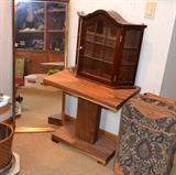 Curio cabinet, occasional tables, luggage pieces and many odds and ends