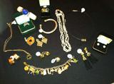 Gold Jewelry, Vintage Gold Charm Bracelet, Fresh Water Pearls, etc.
