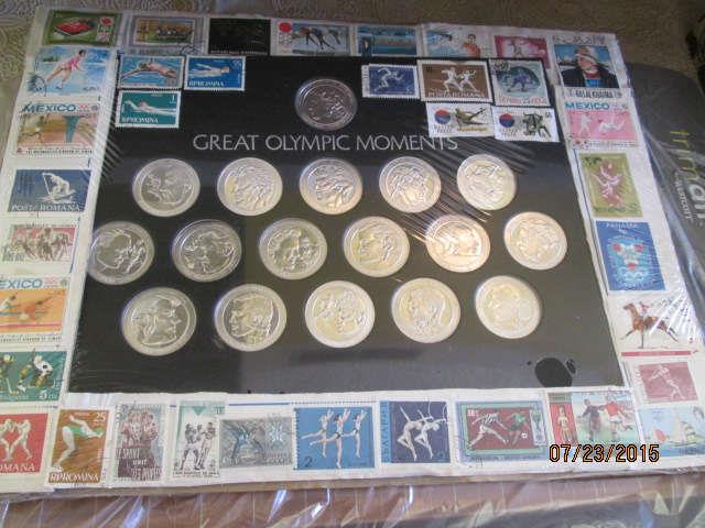 Olympic coins, stamps