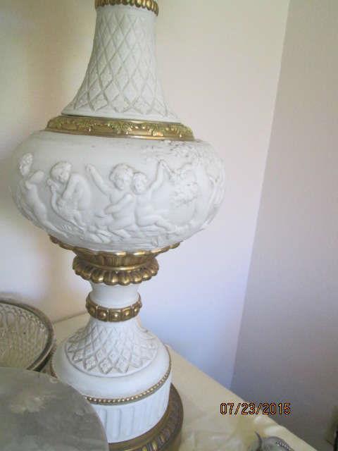 Close up of cherub lamps