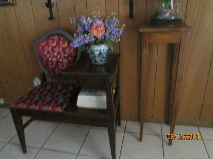 Telephone table and chair, plant stand
