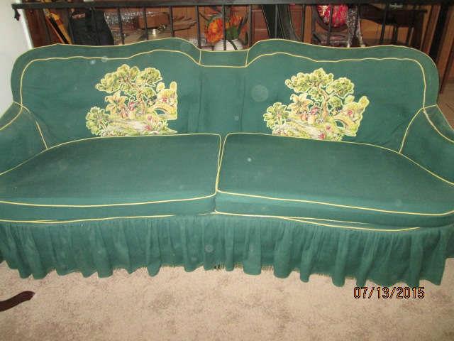 1930-1940's sofa with embroidered slip cover - look at the details!