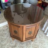 Octagon end table with glass top