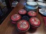 Asian five part bowls with lids.