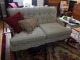 Button tufted love seat, vintage but in good condition.