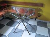 OVAL, BEVELED GLASS, CHROME LEG, MID CENTURY KITCHEN TABLE