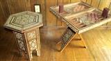 MIDDLE-EASTERN OCTAGON TABLE AND BACKGAMMON SET INLAID WITH BONE AND MOTHER-OF-PEARL