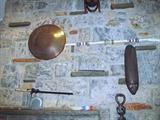 AFRICAN MASKS, AFRICAN STAFF, JAPANESE SWORD, BRASS, AFRICAN GONG WITH MALLET, 