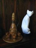 EASTERN EUROPEAN CORDIAL SET AND SLEEK CAT FIGURE