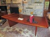 WALNUT, EXECUTIVE TRAPEZOID SHAPE, PEDESTAL DESK  