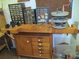 GREAT WORK BENCH AND STORAGE BINS CHUCK FULL!