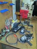 DRILL, SANDER, DRILL ACCESSORIES, ROUTER ACCESSORIES, PAIR OF ORBITAL GRINDERS, DRILL PRESS