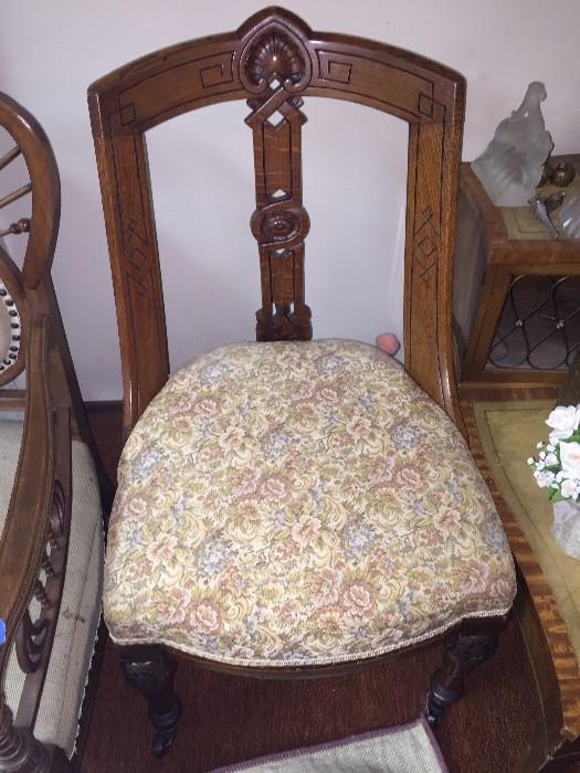 Antique pierced splat chair with upholstered seat