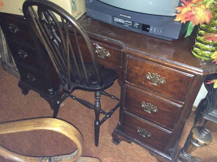 antique wood desk and windsor chair