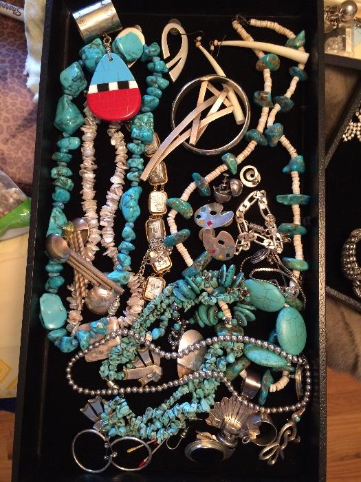 Sterling and Turquoise Jewelry, some Native American