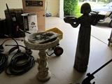 Cement bird bath and garden statue