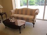 Sheraton style camel back sofa - mahogany drop leaf coffee table