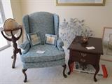 Mahogany end tables - globe and matching wingback