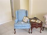 Beautifully upholstered blue wingback