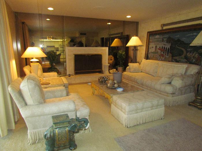 Robb & Stucky family room - sofa, 2 arm chairs, ottoman, coffee table & end table.    Lamps, elephant table, lamps also for sale